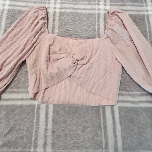 Altar'd State crop top beige size med half puffy sleeve square neck smock back - Picture 8 of 8